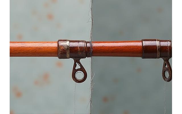 Before and after comparison of a repaired fishing rod section.