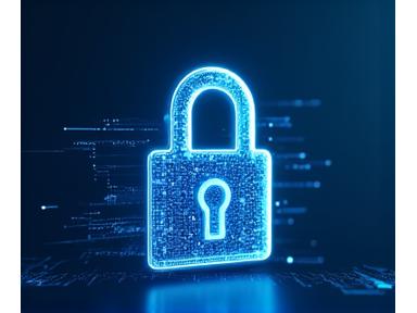 Digital lock icon over a secure network visualization, representing data protection measures.