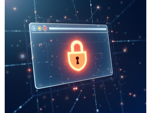 Illustration of a padlock icon over a secure browser window, symbolizing online security and data protection.