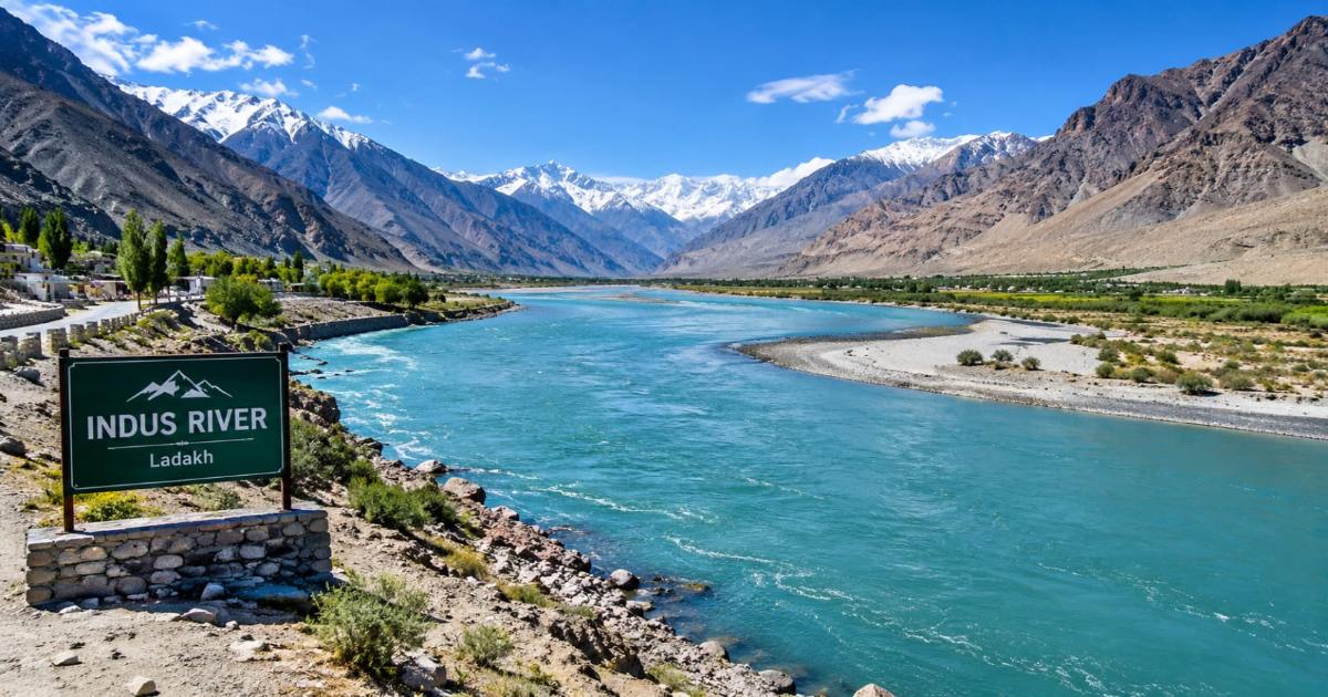 The Indus River emerging from the mountains.